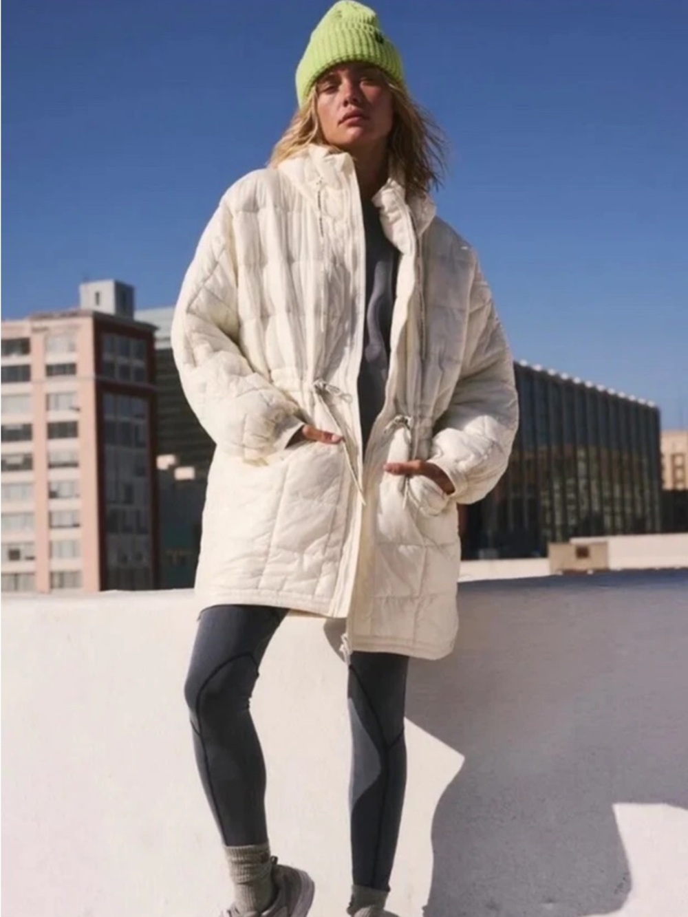 NWT Free People Movement Patricia Packable Poncho Puffer Coat Drawstring Ivory M
